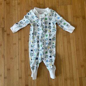 Hanna Andersson White and Blue Footie One Piece with Cartoon Print